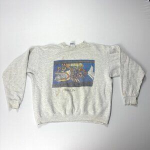 Vintage Berlin Crewneck Sweatshirt Gray Sz XL Hanes Fish Art Thrashed Distressed